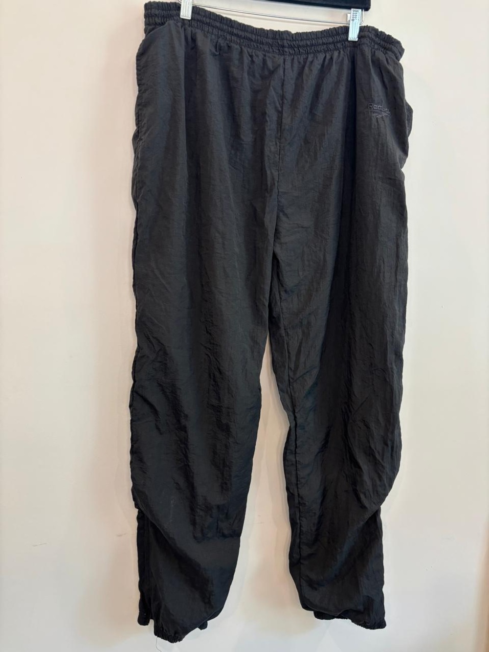 Vintage Reebok Nylon Track Pants Black XL Windbreaker Made in Taiwan 90s #E14